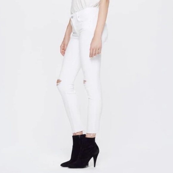 NWT MOTHER x Revolve The Looker White Distressed High Rise Skinny Jeans Size 24 - Picture 3 of 10